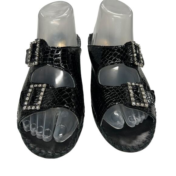 European Elegance Black Leather Rhinestone Buckle Sandals La Plume Italy 41 (10) - Picture 1 of 6
